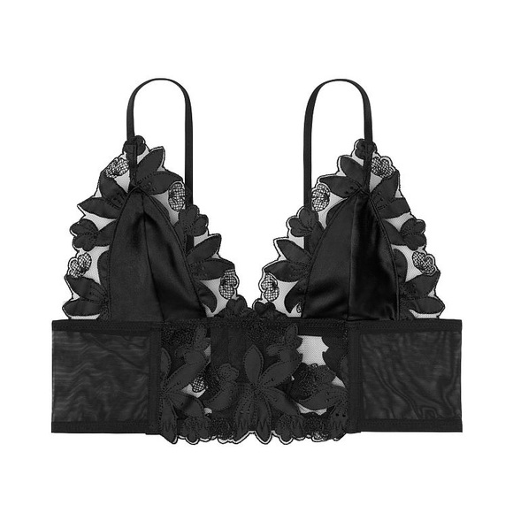 Victorias Secret Black Unlined Floral Embroidered Long Line Bralette - Picture 4 of 4